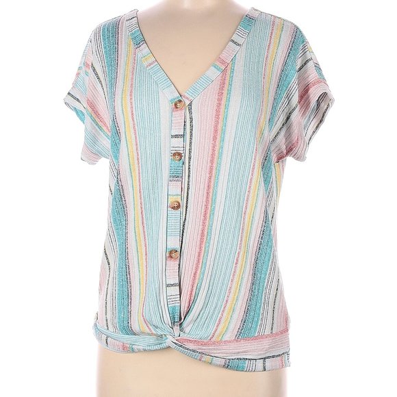 Above and Beyond Pink and Green Striped Blouse-Size Medium - Picture 1 of 7